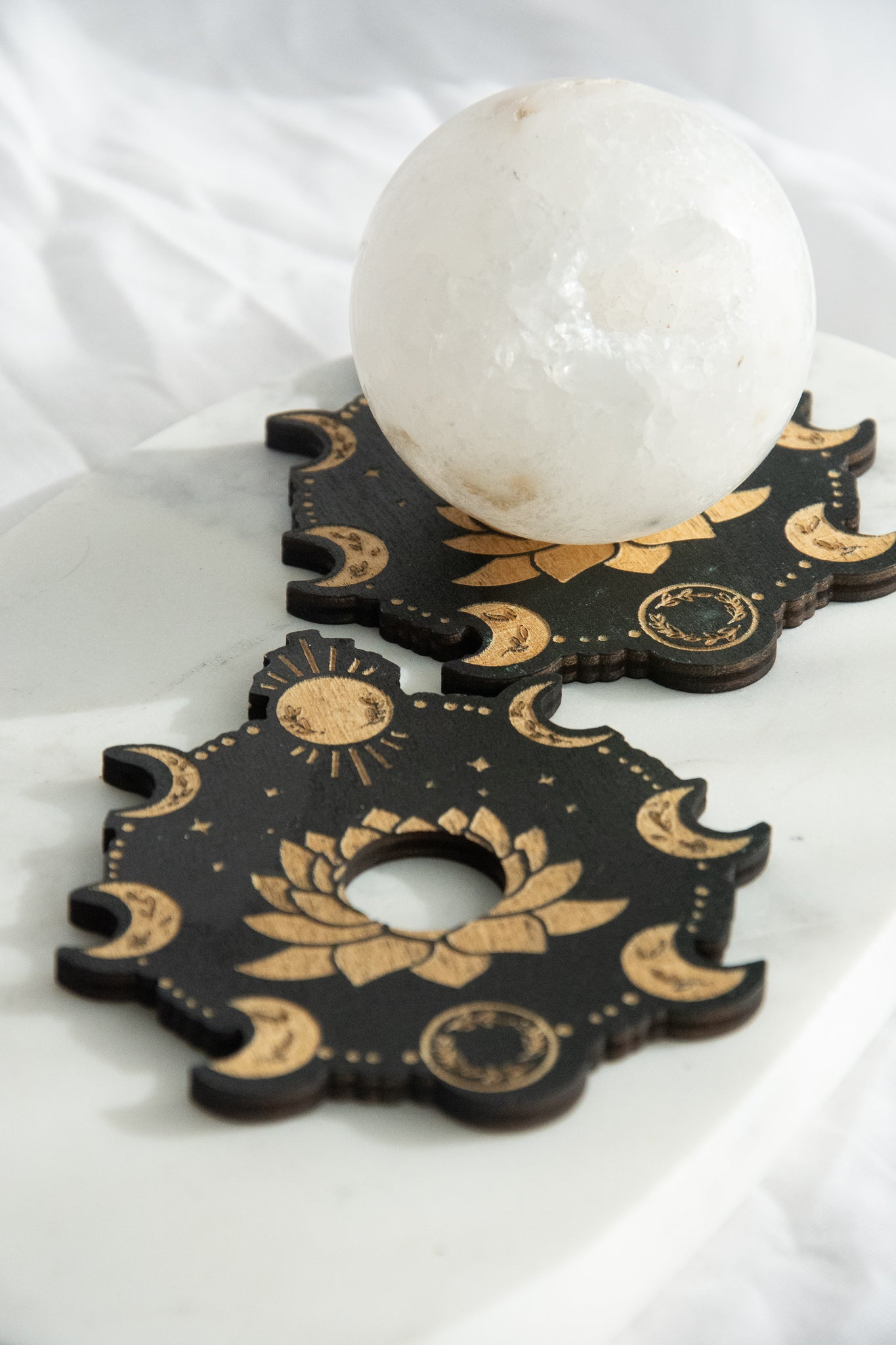 Support sphère cycle lunaire en bois
