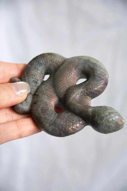 Serpents en Labradorite & Obsidienne Argentée – Pièces sculptées uniques
