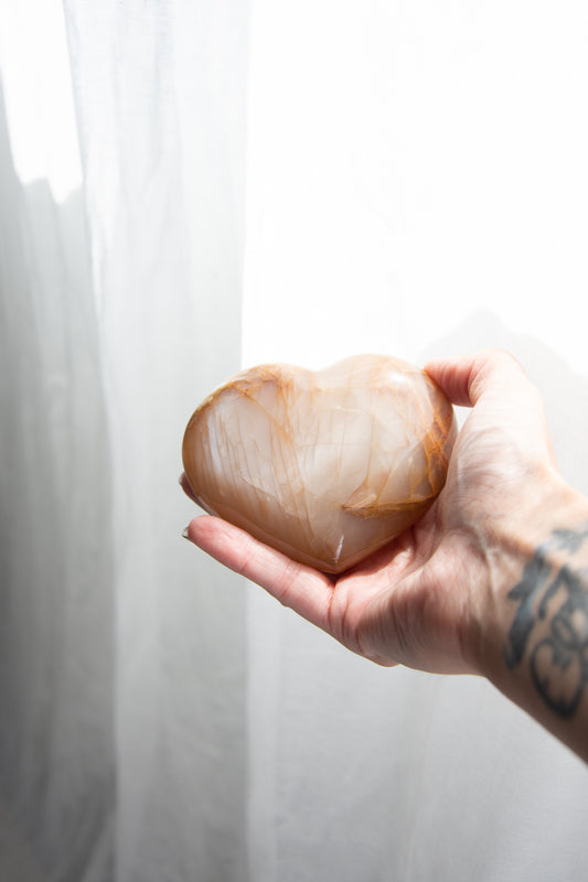 Coeur XL en pierre de lune beige