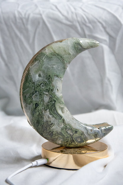 Lampe lune en agate mousse naturelle