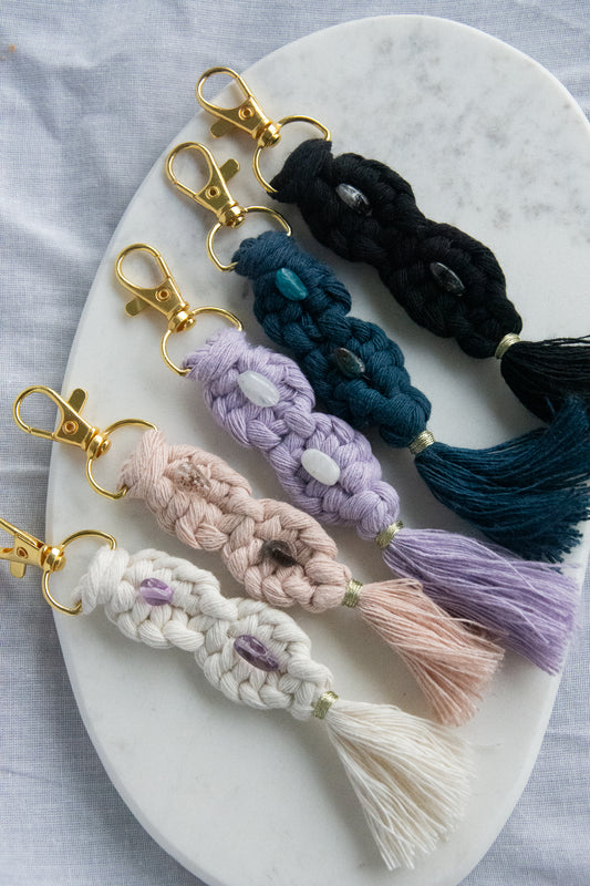 Porté clé macramé et pierre naturelle